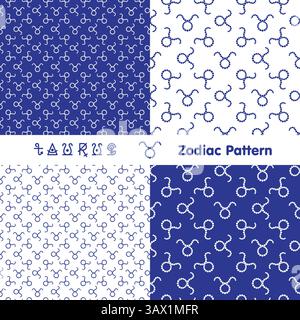 Taurus zodiac sign seamless pattern. Zodiac icons background. Abstract flat style. Vector illustration. Stock Vector