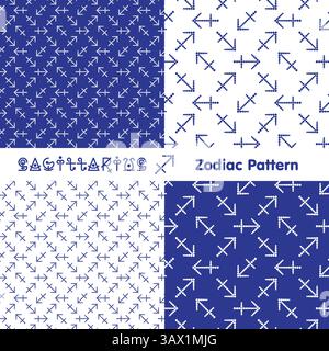 Sagittarius zodiac sign seamless pattern. Zodiac icons background. Abstract flat style. Vector illustration. Stock Vector