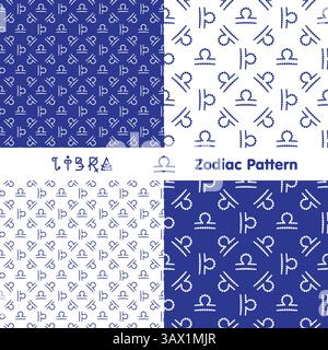 Libra zodiac sign seamless pattern. Zodiac icons background. Abstract flat style. Vector illustration. Stock Vector