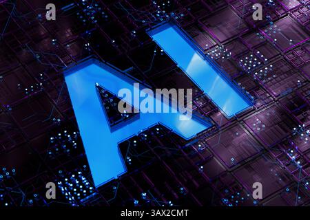 AI Concept. Artificial intelligence Circuit Board Scheme extreme closeup. 3d Rendering Stock Photo