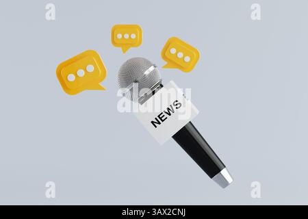 News Microphone with Speech Bubbles on a white background. 3d Rendering Stock Photo