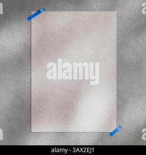 Blank Crumpled White Paper on Textured Warm Wall Background with Sunlight and Soft Shadows extreme closeup. 3d Rendering Stock Photo
