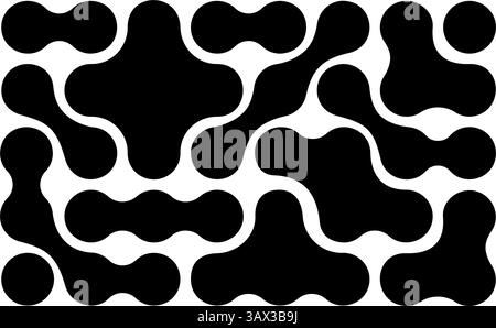 Metaball or molecular pattern. Black amorphous circular shapes isolated on white background. Organic blobs or dots. Modern abstract wallpaper. DNA or neurons network. Vector graphic illustration. Stock Vector
