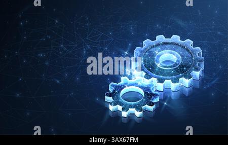 Digital gear mechanism. Engineer blueprint, technology innovation, motor engine. Stock Vector