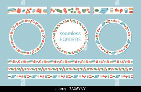 Flat Seamless Border For Sport Equipment Pattern Stock Vector
