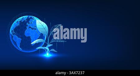 Tree combined with technological elements, with a globe in the background, representing the environment and sustainable innovation, ESG concept, green Stock Vector
