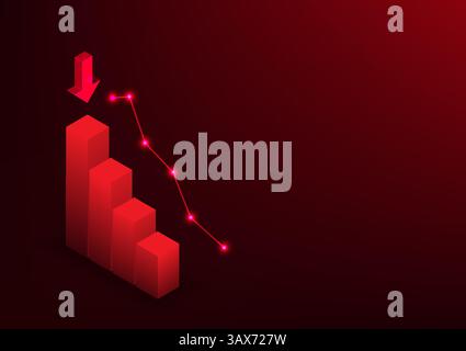 Bar charts with downward arrows indicate losses, declining profits, or a downward trend in the economy due to tax increases and interest rates by majo Stock Vector