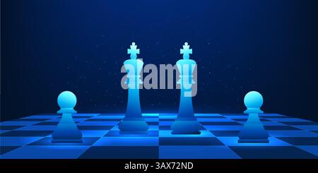 Chess board with kings and pawns on both sides, facing each other, represents strategic business competition, seeking advantage in the market, suitabl Stock Vector