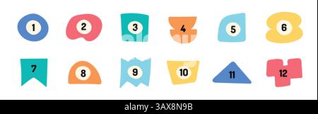 Cute doodle drawing bullet points 1 to 12. Stock Vector