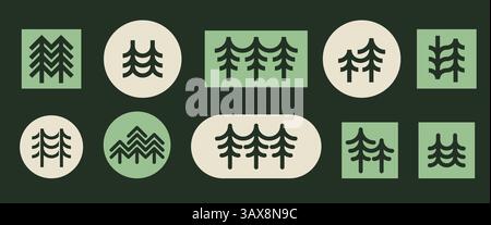 Trendy color fir tree logo set. Stock Vector