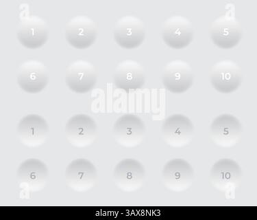 White neomorphic buttons with numbers Stock Vector