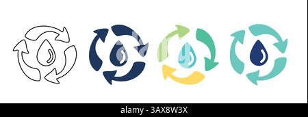 Water recycle icon clipart set. Environmental save water cycle signages clip art collection for pictogram, infographic and symbol of nature Stock Vector