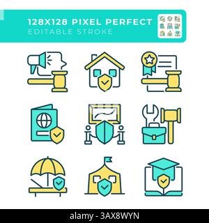 Human right protection pixel perfect line color icons set pixel perfect Stock Vector
