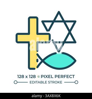 Freedom of belief and religion pixel perfect line color icon Stock Vector