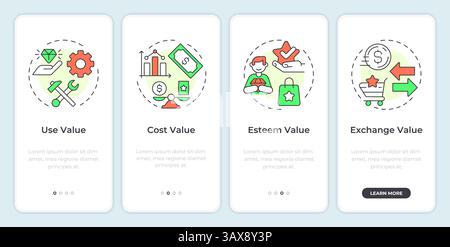 Product value types onboarding mobile app screen Stock Vector