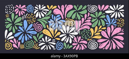 Firework pastel drawn set. Colorful night party firecrackers and splashes in scribble doodle style isolated on dark background. Carnival decoration. V Stock Vector