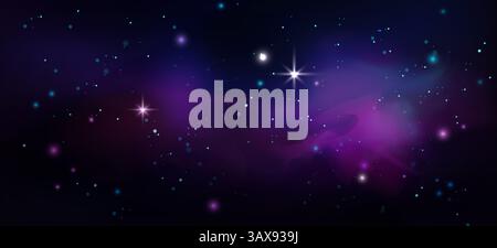 Cosmic nebula space background - starry night sky with glowing planets, twinkling stars, luminous meteors, vibrant galaxy clusters and mysterious astronomical phenomena. dreamy fantasy universe design Stock Vector
