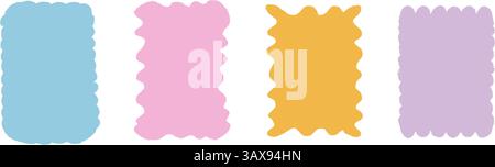 Scallop text boxes frames hand drawn set. Wavy groovy rectangle borders by marker isolated on white background. Wobbly y2k decorative callouts element Stock Vector