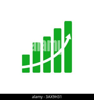 Green Bar Graph with Upward Arrow Financial Growth and Market Trends Vector Illustration Stock Vector