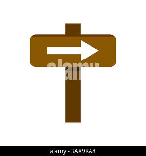 Brown Signpost with White Arrow Pointing Right Directional Guide Concept Stock Vector