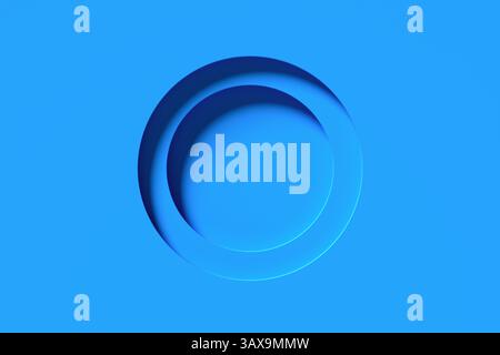 Abstract background with concentric blue circles creating a tunnel effect, perfect for modern and minimalist designs. 3D render. Stock Photo