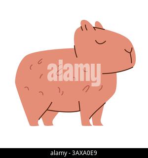 Capybara standing cute flat illustration sticker cartoon character Stock Vector
