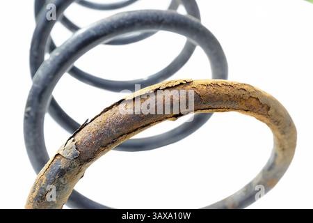 detail of old car spring isolated on white, rusty object for your design Stock Photo