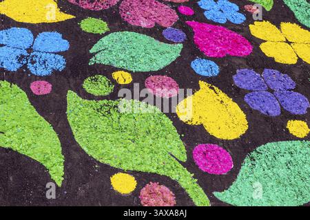 The coloured drawings on the ground, useful for background Stock Photo