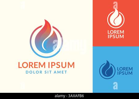 A modern, graphic logo design concept with a stylized flame within a circle, in a variety of color schemes. Stock Vector