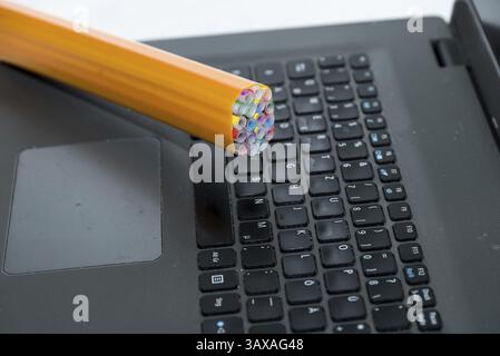 Fibre optic cable - Fast Internet with light signals via fibre optic connection Stock Photo