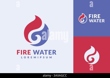 A stylized logo combining fire and water elements in a circular design, presented in various color schemes. Stock Vector