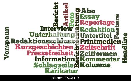 Keyword cloud around print media Stock Photo