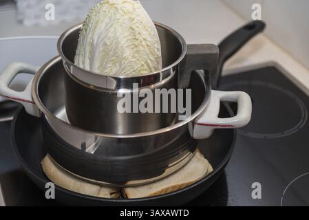 Tasty pan toast, toasted on the kitchen cooker in a frying pan Stock Photo