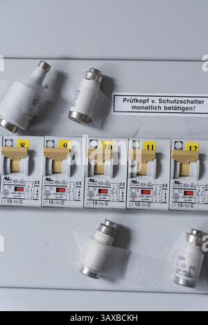 Building services fuse with residual current circuit breaker and fuse - close-up Stock Photo