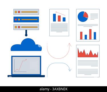 Cloud analytics and reports trend arrows 2D cartoon objects set Stock Vector