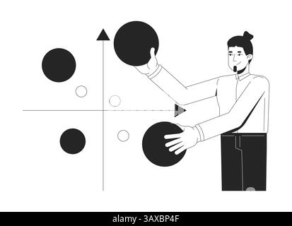 Businessman analyzing bubble chart line illustration concept Stock Vector
