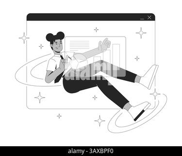 Interactive data analysis in virtual workspace line illustration concept Stock Vector
