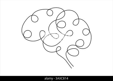 One line art silhouette brain design, Logo design, Hand drawn minimalism design Stock Vector
