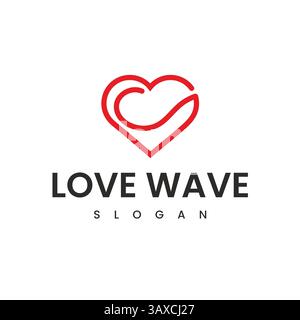 Simple and Unique Love Heart Icon Vector Logo Design Illustration with Red Abstract Water Wave Stock Vector