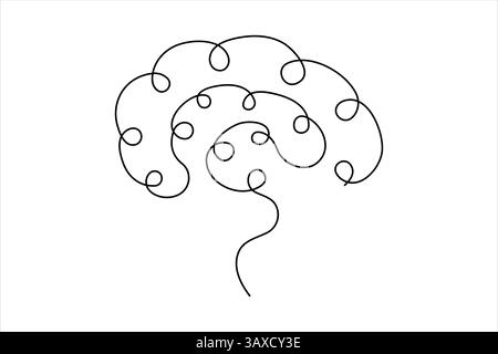 One line art brain silhouette design, Logo design, Hand drawn minimalism concept Stock Vector