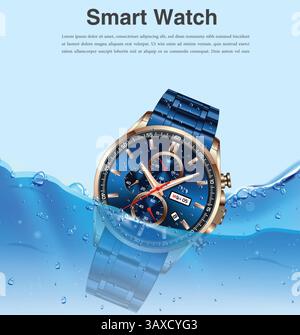 Luxury beautiful waterproof watch. Vector illustration Stock Vector