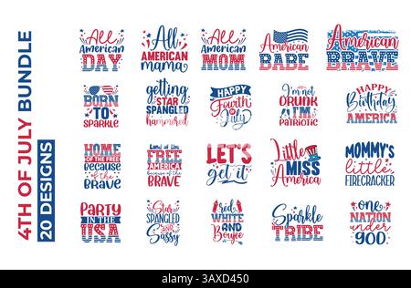 4th of July use Independence Day Quotes t-shirt design set, Memorial Day quotes design set Stock Vector