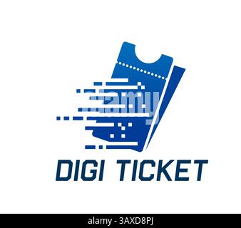 Digital E ticket sign for electronic entry application or pass app icon, vector emblem. Smart digital ticket icon for movie, concert or cinema entry, Stock Vector