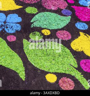 The coloured drawings on the ground, useful for background Stock Photo