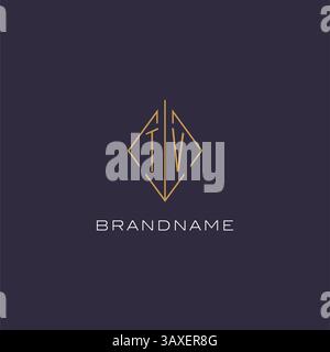 Initial letter TV logo monogram with diamond rhombus style design ideas vector graphic Stock Vector
