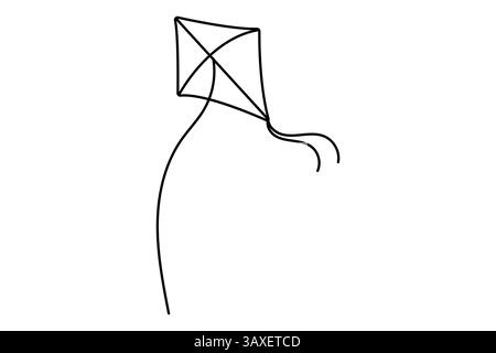 Kite continuous one line art drawing of white background Stock Vector