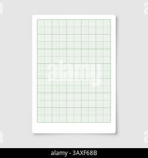 Sheet of graph paper with grid. Millimeter paper texture, geometric pattern. Green lined blank for drawing, studying, technical engineering or scale Stock Vector