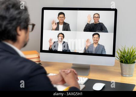 businessman working using laptop video conference call meeting Stock Photo