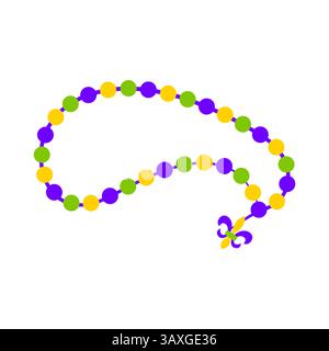 Mardi Gras Beads with Fleur de Lis Charm in Purple Green and Yellow Stock Vector