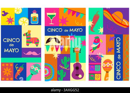 Cinco de mayo celebration with traditional symbols and colorful festive elements. Stock Vector